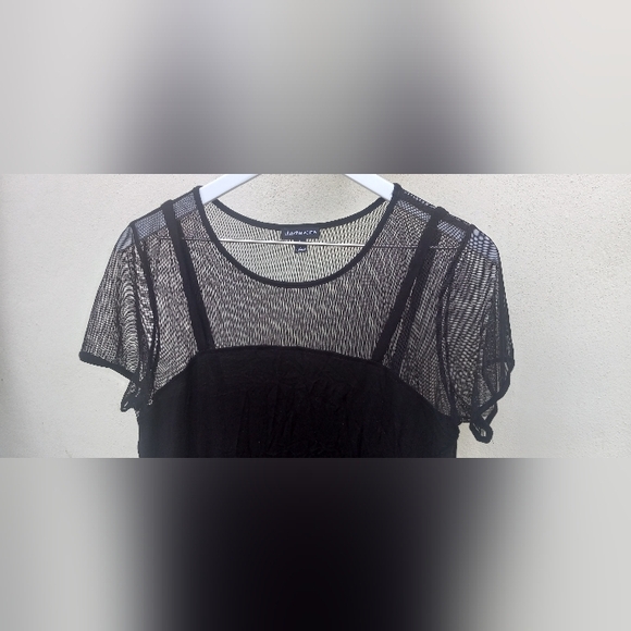 🌞 Black Sheer Swim Coverup Tunic with Slit Sz L Cha cha Vente Very good condt - Picture 2 of 5